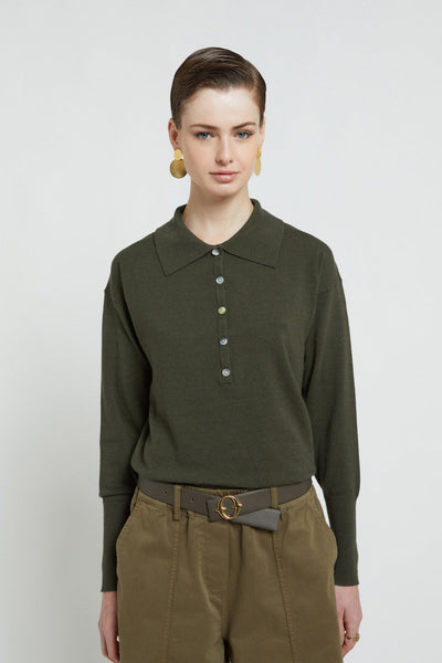 Ottod'Ame Knitted Polo Long Sleeve Sweater - Selva