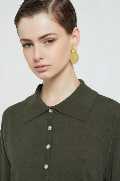 Ottod'Ame Knitted Polo Long Sleeve Sweater - Selva