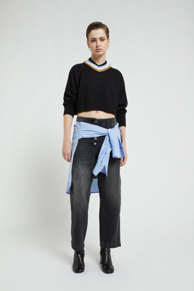 Ottod'Ame Knitted Cropped Sweater - Black