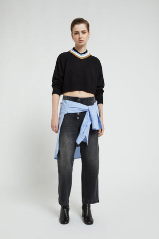 Ottod'Ame Knitted Cropped Sweater - Black