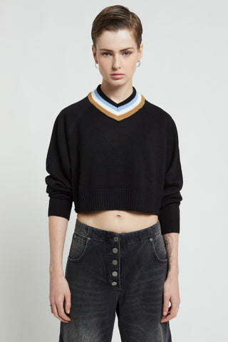 Ottod'Ame Knitted Cropped Sweater - Black