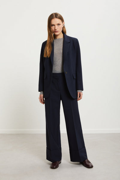 Ottod'Ame Straight Trousers with Cuff - Navy Night