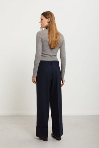 Ottod'Ame Straight Trousers with Cuff - Navy Night