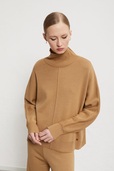 Ottod'ame Wool Blend Turtle Neck Jumper - Camel