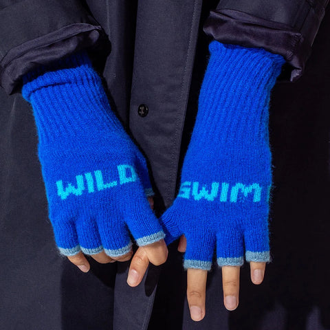 Black & Beech Wild Swim Fingerless Gloves - Klein Blue & Neon Blue