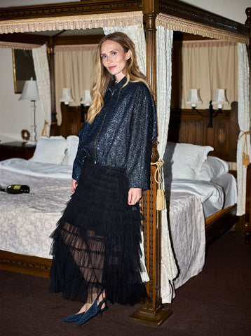 Black Colour Angelina Mesh Tiered Skirt - Black