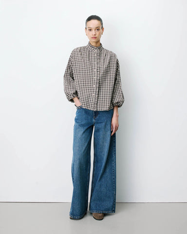 Grace & Mila Adelie Checked Buttoned Blouse - Latte