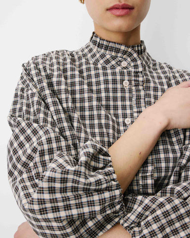 Grace & Mila Adelie Checked Buttoned Blouse - Latte
