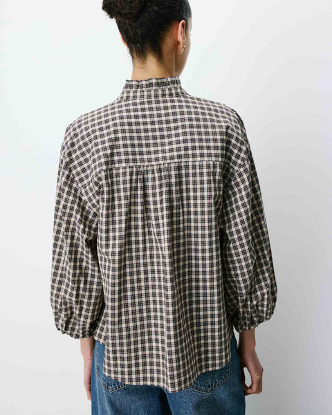 Grace & Mila Adelie Checked Buttoned Blouse - Latte