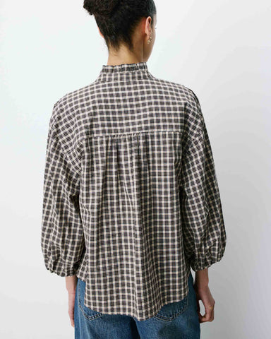 Grace & Mila Adelie Checked Buttoned Blouse - Latte