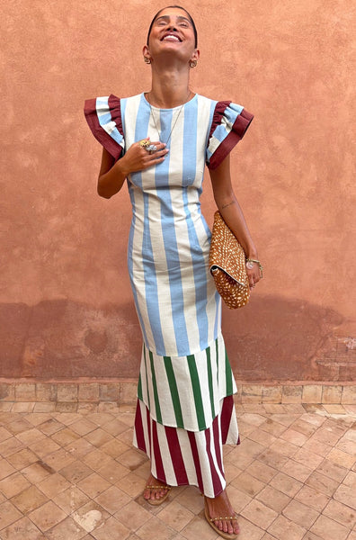 Never Fully Dressed Stripe Alena Midi Dress - Blue Stripe
