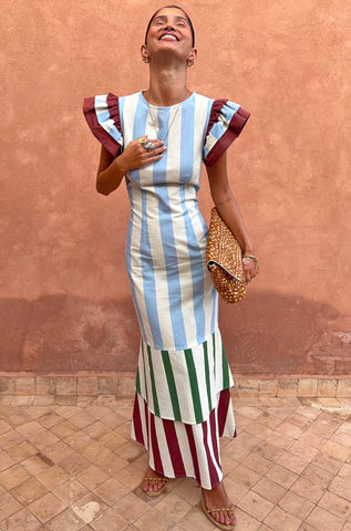 Never Fully Dressed Stripe Alena Midi Dress - Blue Stripe