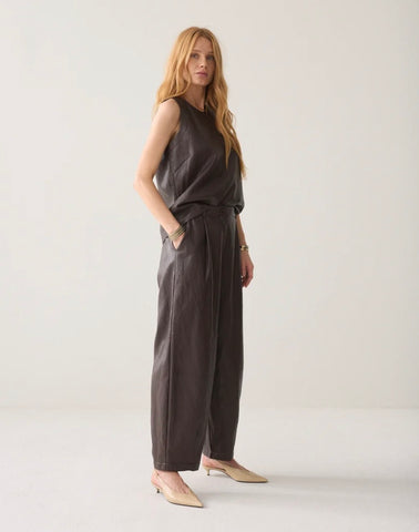 Summum Woman Balloon Trouser Soft Faux Leather - Dark Chocolate