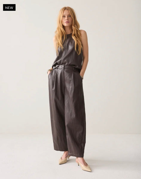 Summum Woman Balloon Trouser Soft Faux Leather - Dark Chocolate