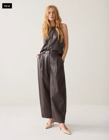 Summum Woman Balloon Trouser Soft Faux Leather - Dark Chocolate