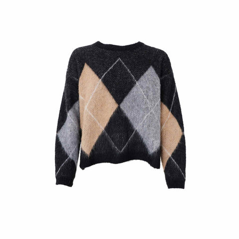 Black Colour BCBeth Argyle Knit Jumper - Black