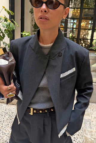 Never Fully Dressed Fold Over Cropped Blazer - Dark Grey