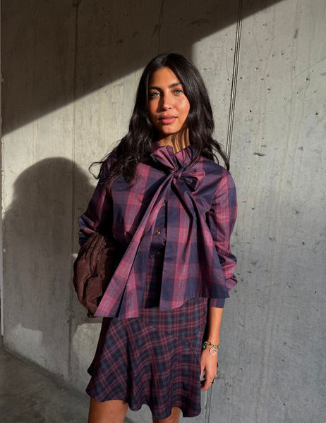 Never Fully Dressed Lyocell Rich Checked Tie Neck Blouse