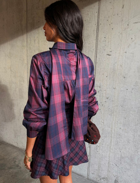 Never Fully Dressed Lyocell Rich Checked Tie Neck Blouse