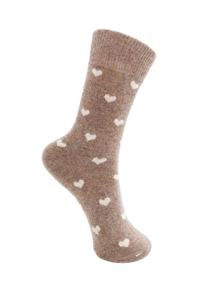 Black Colour BCCAI Heart Wool Socks - Latte