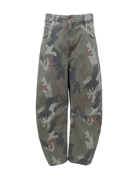 Black Colour BCAila Camo Barrel Leg Trouser