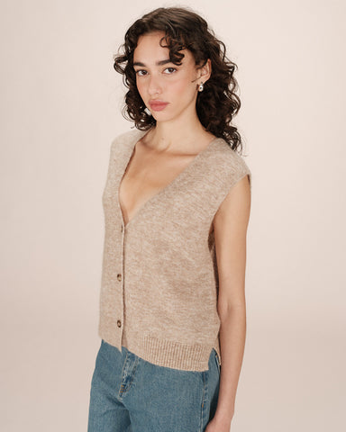 Grace & Mila Sleeveless Wool & Mohair Sleeveless Knit - Beige