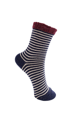 Black Colour BCFlash Striped Sock - Navy