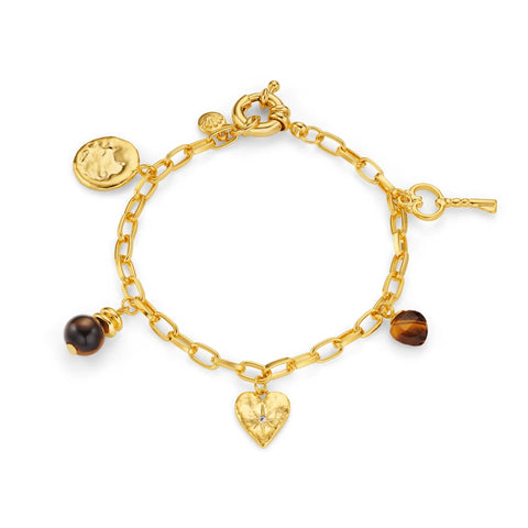 Orelia Jewellery Mixed Charm & Tiger's Eye Bracelet - Gold