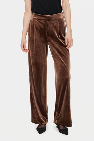 Saint Tropez Bree Velour Wide Leg Trousers - Chocolate