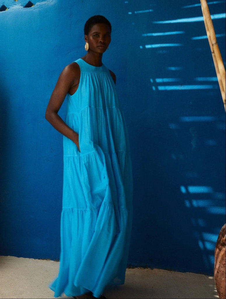 Devotion Twins Tiered Maxi Dress - Cyan Blue Devotion Twins Tiered Maxi Dress - Cyan Blue