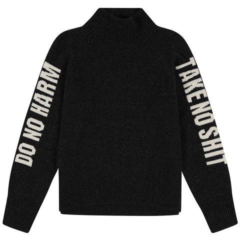 Black & Beech Do No Harm Take No Shit Merino Funnel Jumper - Anthracite
