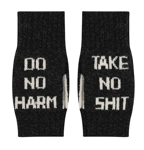 Black & Beech Do No Harm Take No Shit Wrist Warmers in Anthracite