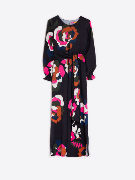 VILAGALLO Agustina Flores Print Dress - Black