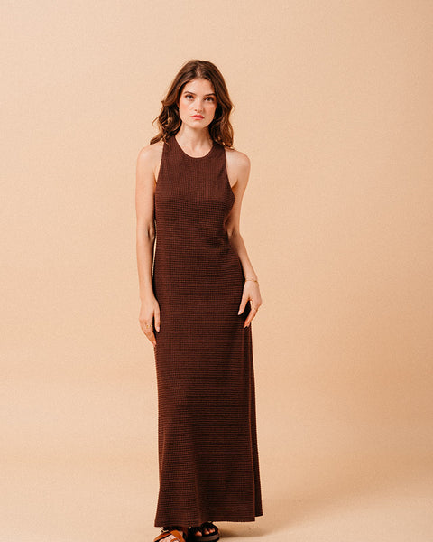 Grace & Mila Mirabelle Waffle Maxi Dress - Chocolate