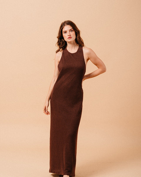 Grace & Mila Mirabelle Waffle Maxi Dress - Chocolate