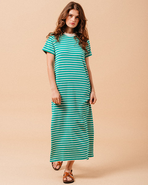 Grace & Mila Stripe Maxi T-Shirt Dress - Green