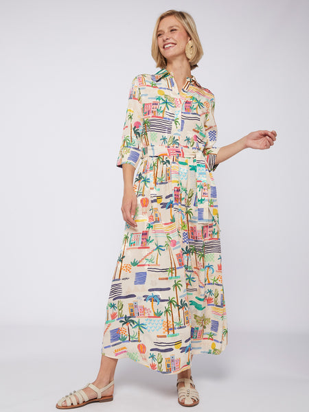 VILAGALLO Natalia Joyos Midi Printed Dress - Ecru