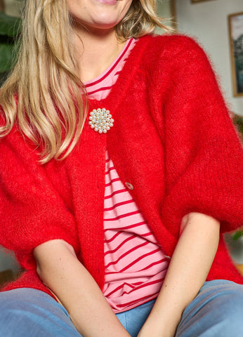 Black Colour BCBjoerk Patent Knitted Cardigan - Red