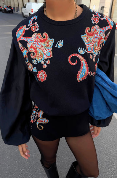 Never Fully Dressed Paisley Embroidered Tank Top - Black