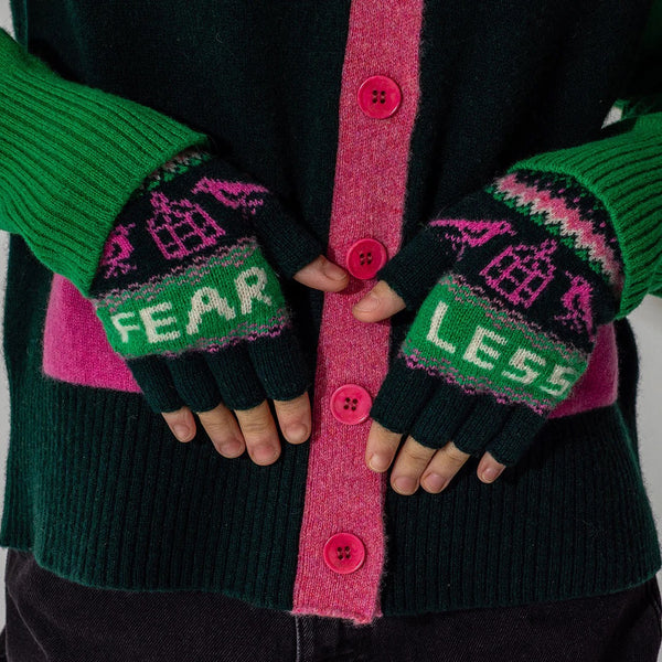 Black & Beech Fearless Fingerless Mittens - Forest Green