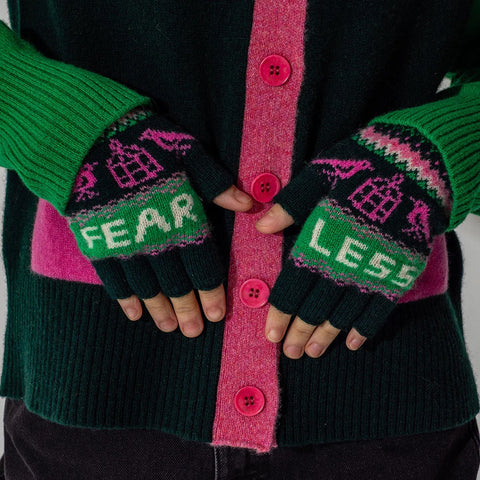 Black & Beech Fearless Fingerless Mittens - Forest Green