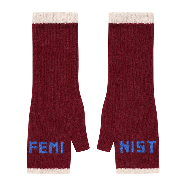 Black & Beech Feminist Fingerless Mittens - Claret