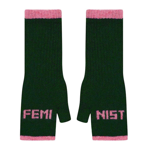 Black & Beech Feminist Fingerless Mittens - Ever Green