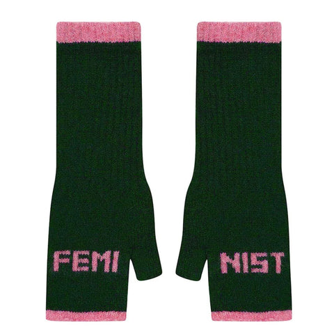 Black & Beech Feminist Fingerless Mittens - Ever Green