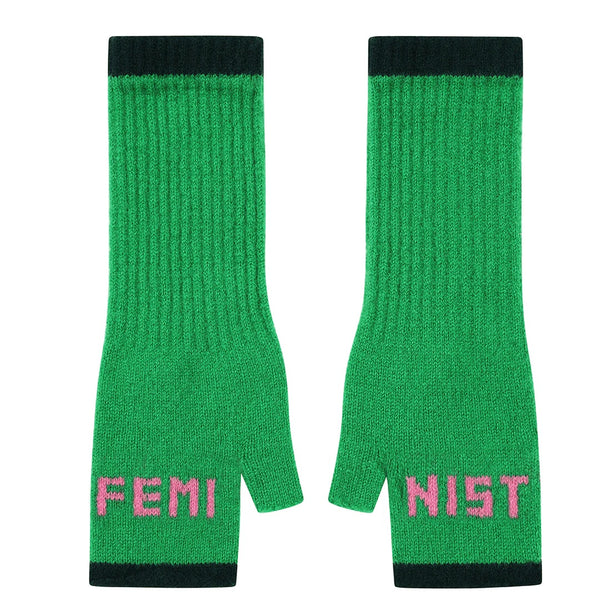 Black & Beech Feminist Fingerless Mittens - Kelly Green