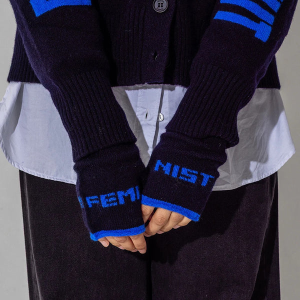 Black & Beech Feminist Fingerless Mittens - Navy Klein