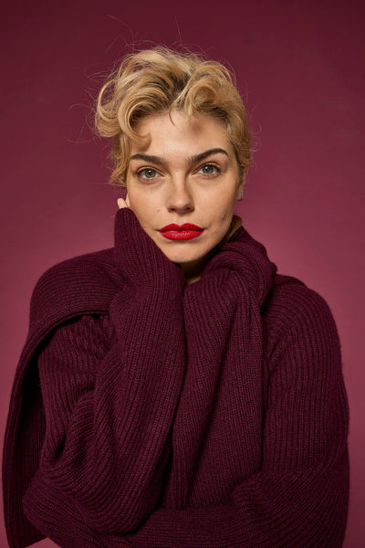 Salts Cashmere Fisherman Rib Sweater - Wine