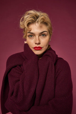 Salts Cashmere Fisherman Rib Sweater - Wine