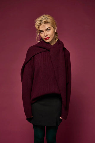 Salts Cashmere Fisherman Rib Sweater - Wine