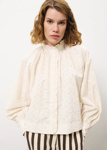 FRNCH Elaine Broderie Blouse - Creme